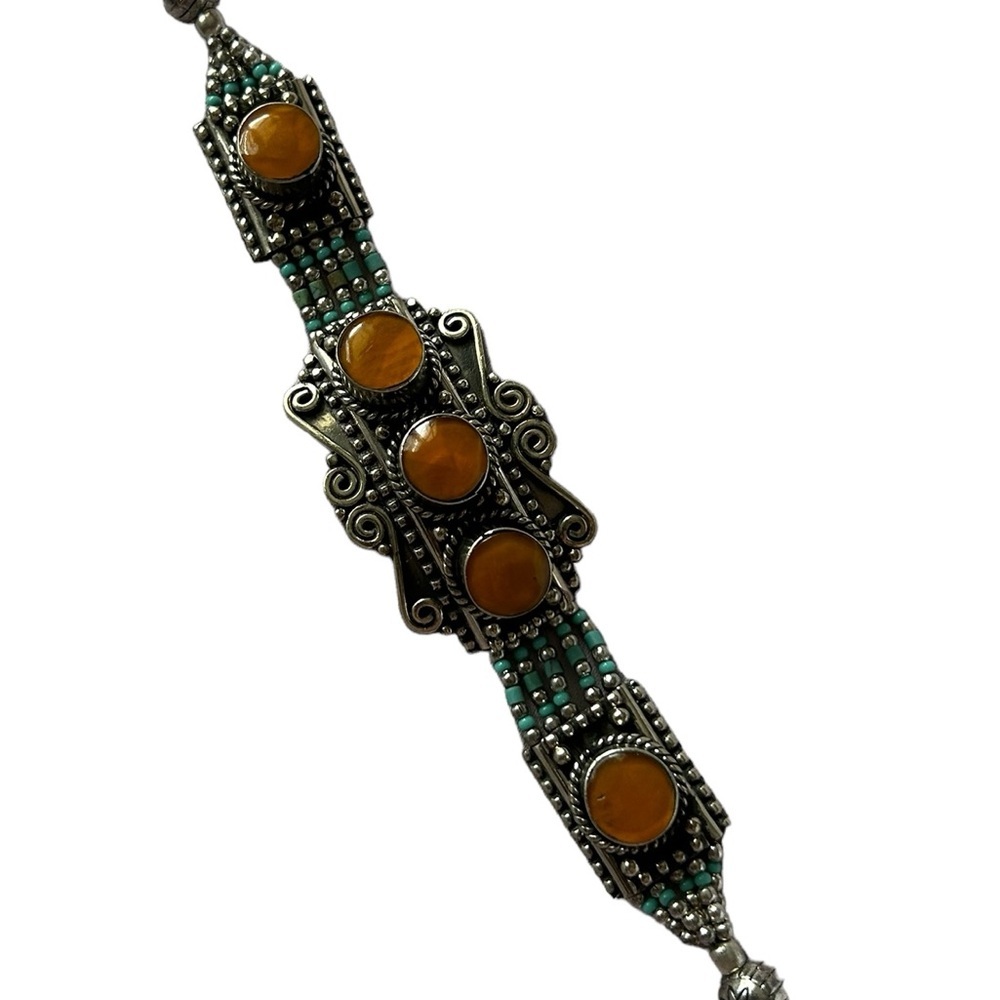 NEW Handmade Tibetan Silver with Genuine Coral & Turquoise Bracelet. - Picture 5 of 9